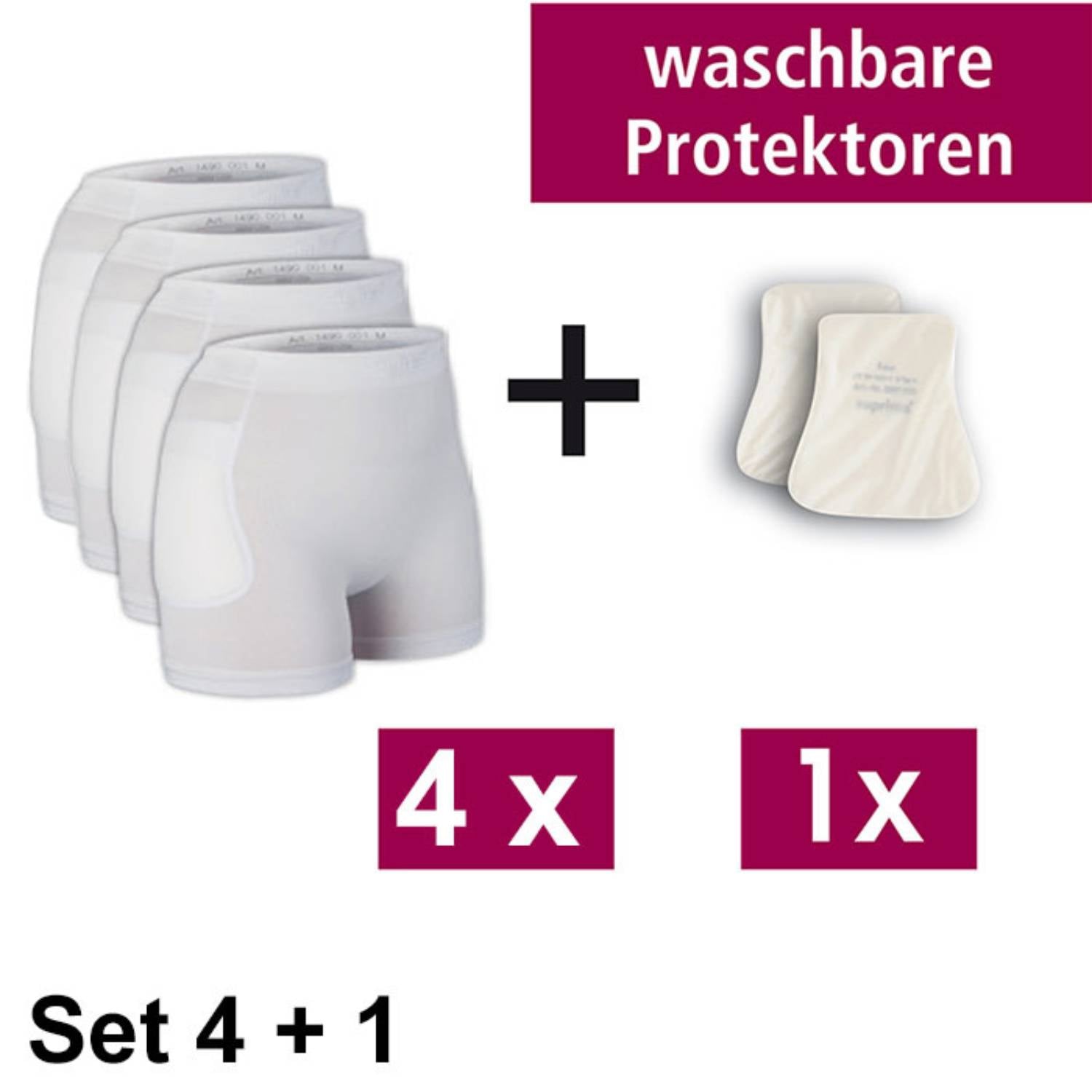 Suprima 1499 001, Hüftschutz-Set 4+1: 4 Hüftschutz-Hosen/1 Paar maschinenwaschbare Protektoren